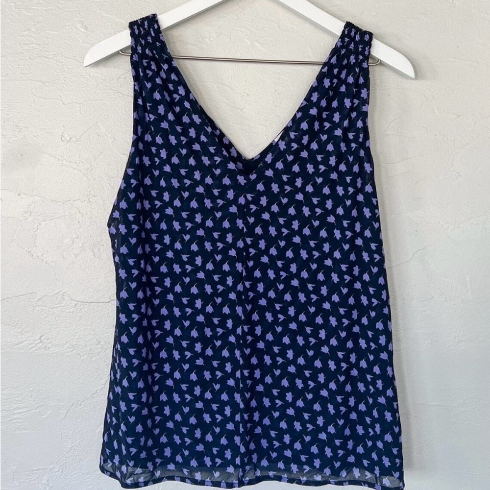 CAbi Navy and Lavender Patterned Tank Top Size M